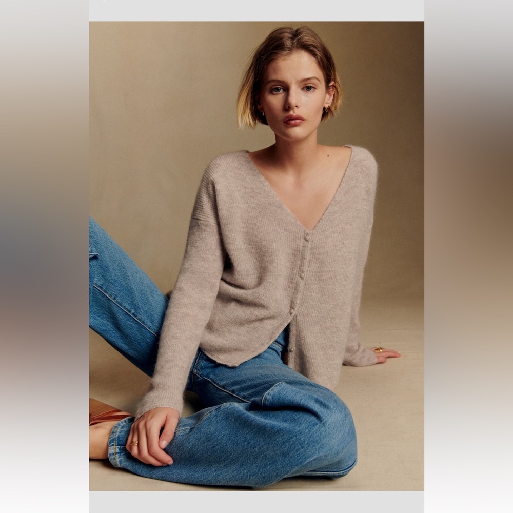 Sezane Barry Cardigan Light Beige - Size XXS